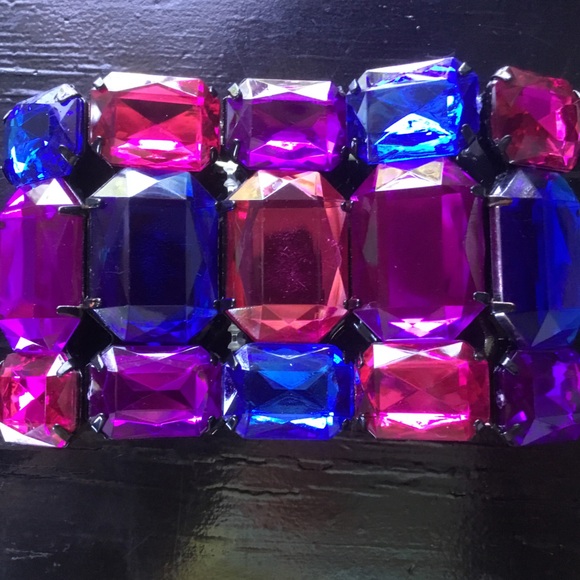 Purple Pink Blue Rhinestone Stretch Cuff Bracelet New - Picture 5 of 5